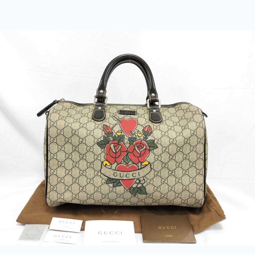 Gucci Supreme GG Boston Bag with rose and heart design